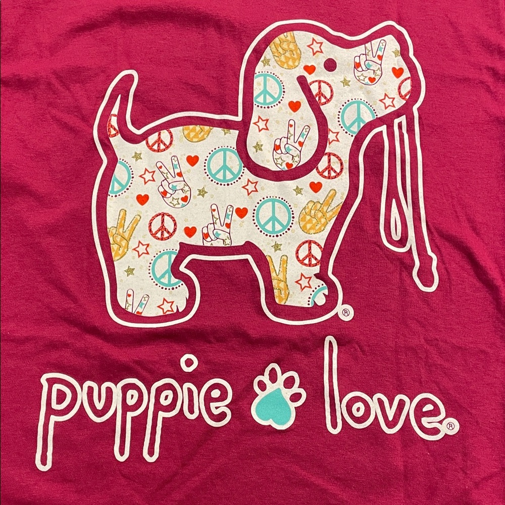 Puppie Love Peace Sign Love Short Sleeve Shirt NWT Small